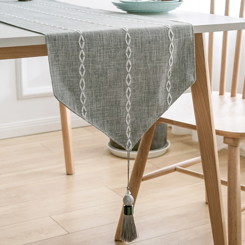 Двухуровневая скатерть из хлопка и льна с кисточками для свадебного обеденного