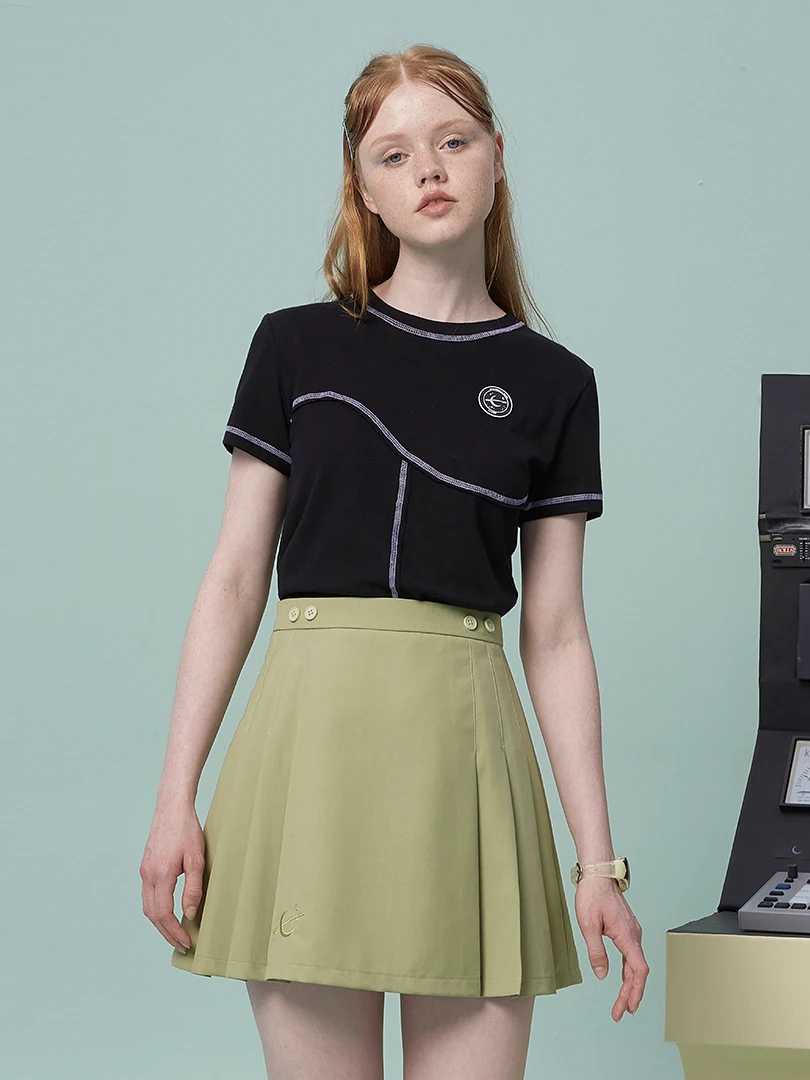 

Retro Chic Hong Kong Style T-shirt With Wide Leg Pants Top Black Fashion Butter Green Women's Summer And Autumn Dress