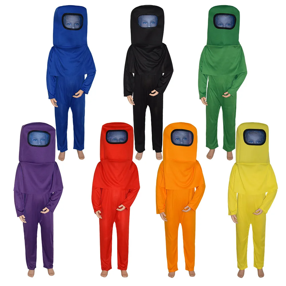 

6 Colors 3pcs Kids Anime Game Among Us Cosplay Costume Cute Children Halloween Party Stage Show Jumpsuit Sets 6-12 Y New