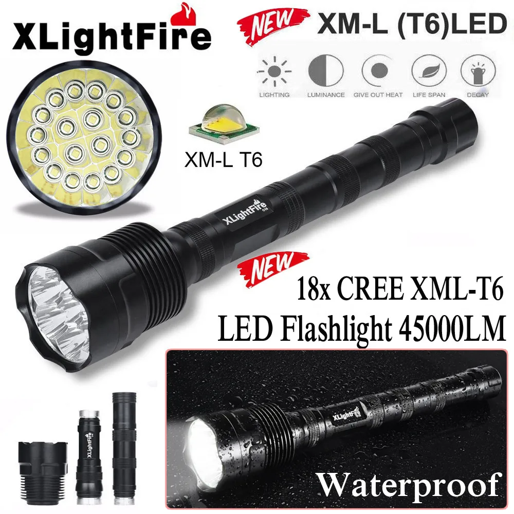 X светильник огонь 45000 люмен фонарь 18x CREE XML T6 5 Режим светодиодный вспышка 18650 супер