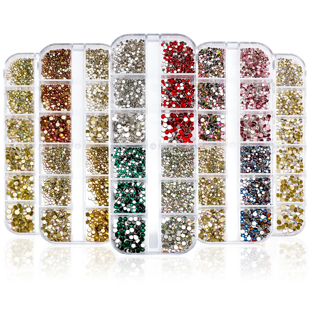 

12 Grids/set Crystal Glass Nail Art Rhinestones Multi-size AB Clear Round Flatback Rhinestones DIY Nail Art Jewelry Decorations