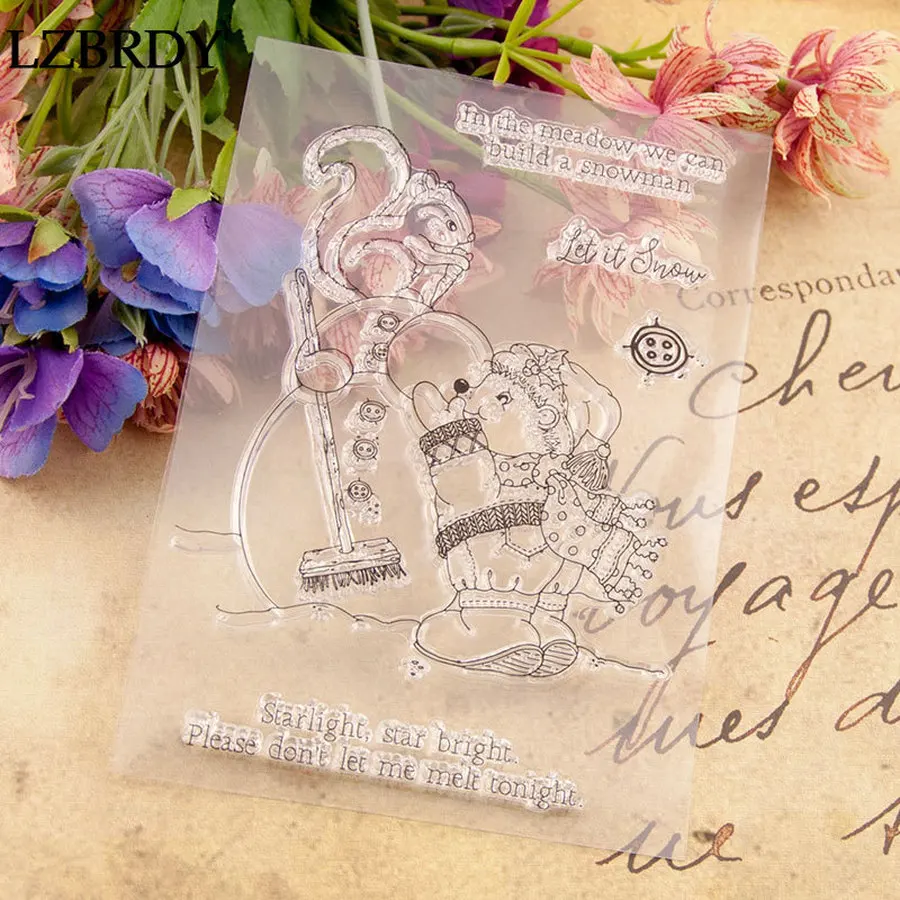 Милые белки делая Снеговик кнопки благословение слова штампы и набор для