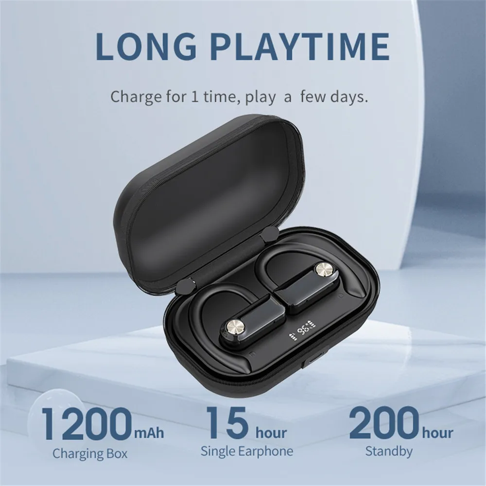 

Wireless Earphone Bluetooth 5.1 Headphone Ear Hook Headset 15 Hours Display With Microphone