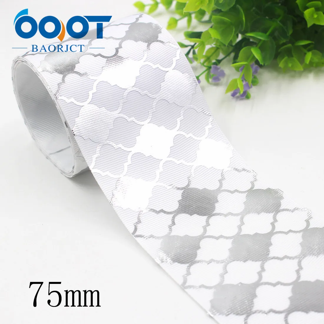 3 дюйма 75 мм 2 ярда цветов с алюминиевой фольгой лента для печати бант волос сделай