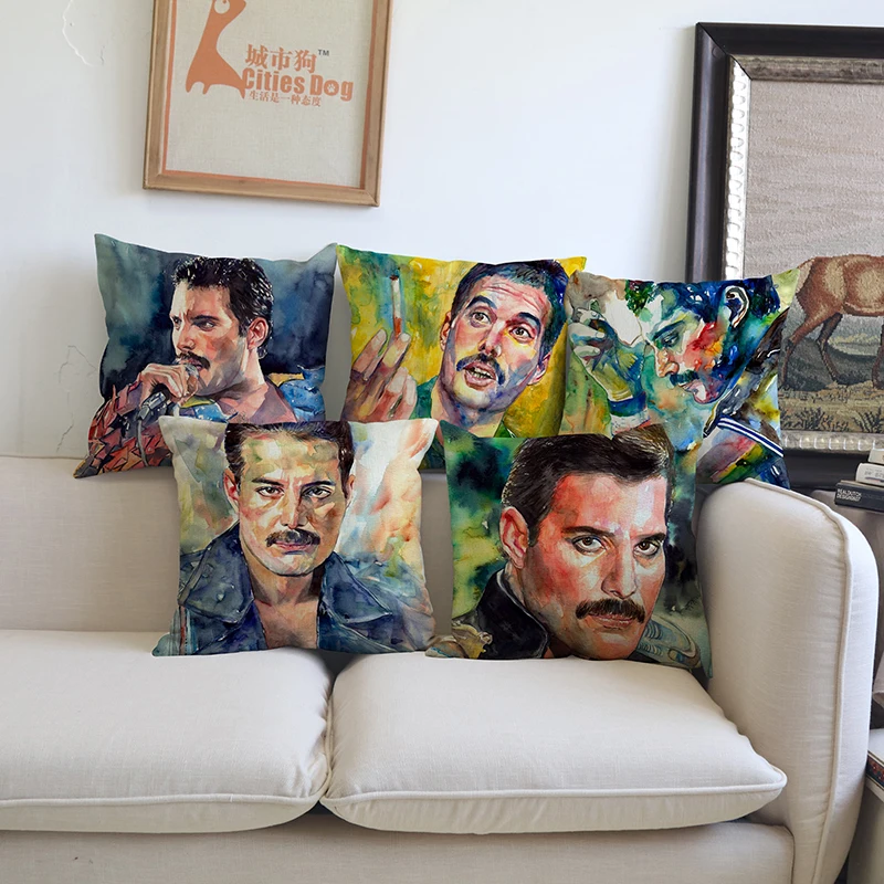 Наволочки Freddie Mercury окрашенные акварелью льняные подушки для украшения дома