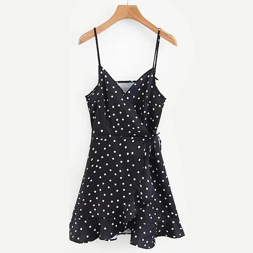 Женское летнее платье с оборками винтажное в горошек повседневное пляжное