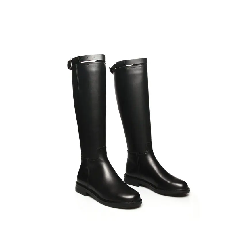 

Winter Genuine Leather Women Knee High Boots Party Night Club Shoes Woman buckle Ladies Long Riding Boots size 41 42 43
