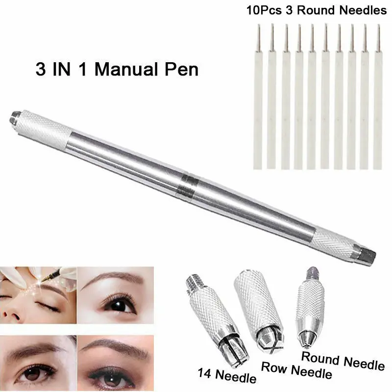 

3 в 1, 3d-ручка для татуажа бровей и 10 круглых игл