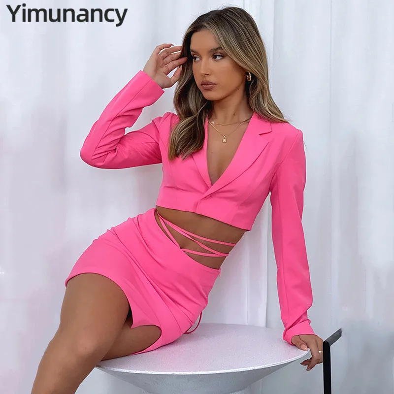 Пиджак Yimunancy из 2 предметов укороченный пиджак с V-образным вырезом и юбка высокой