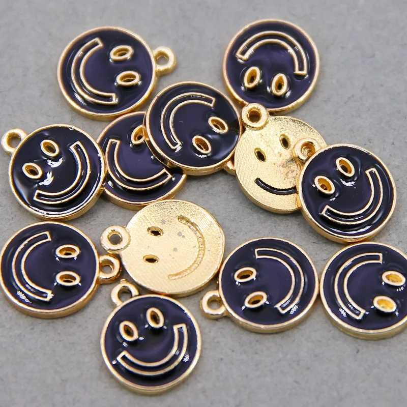 

10Pcs/Lot 12*15mm Single side Tone Alloy Enamel Cute Smiling Face Charms Pendant For DIY Earring Jewelry Ornament