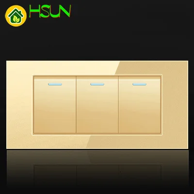 

US Tempered Glass Champagne 118 Type Switch Socket 1/2/3/4/5/6/7/8 Gang 2 Way Real Glass Panel LED Guide Light Mounting Box