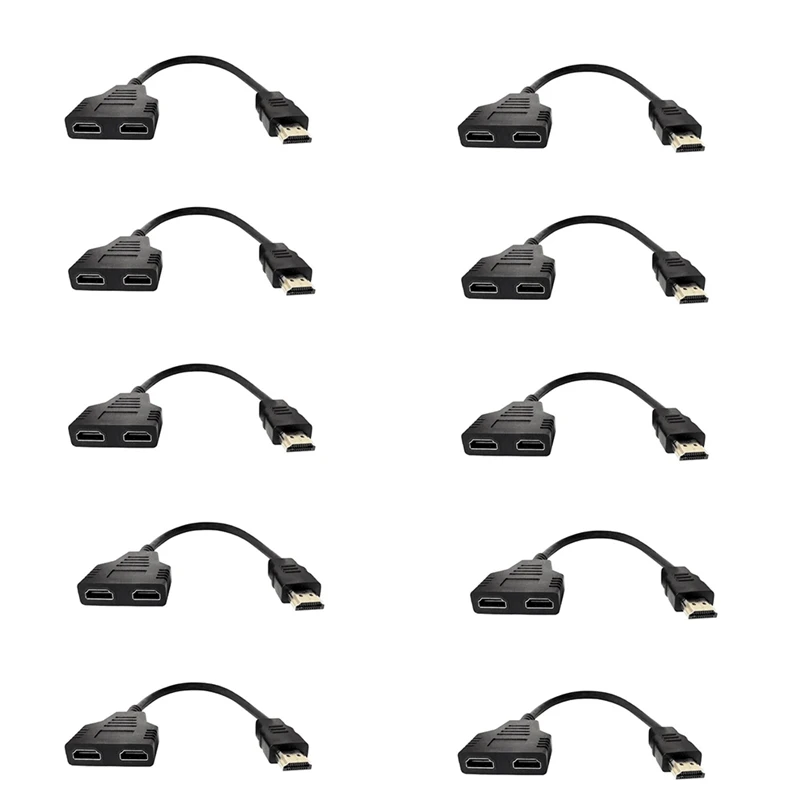 

10 шт., HDMI-совместимый разветвитель, 1 в 2 кабель адаптера для HDTV, поддержка двух телевизоров одновременно