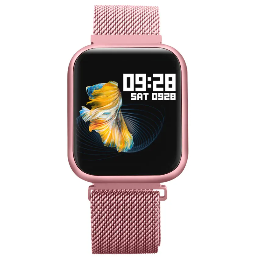 pink Magnetic steel Смарт-часы P80 группа IP68 Водонепроницаемый Полный сенсорный экран динамический пульсометр Монитор артериального давления спортивные часы для здоровья - Цвет: pink Magnetic steel