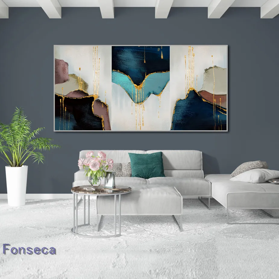 

Abstract Geometric Landscape Poster Nordic Golden Color Block Decorative Pictures On The Wall Modular Canvas Painting Bedroom