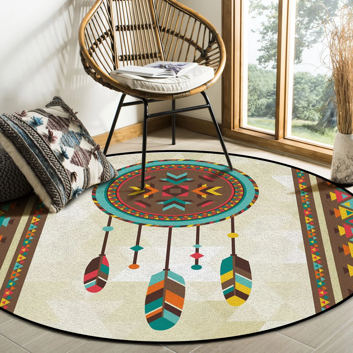 

Dream Catcher Feather Round Carpets for Bed Room Non-slip Rugs for Living Room Entrance Mat Circle Rug