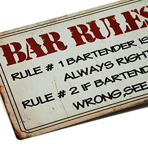 

Decor Funny Bar Rules Metal Tin Sign Bartender Rule Man Cave Wall Decor 8" x 12"