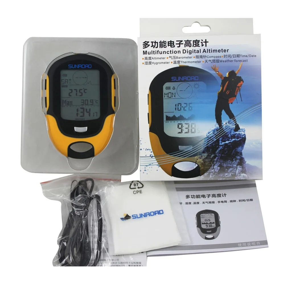 

Waterproof FR500 Weather Forecast LED Torch Multifunction LCD Digital Altimeter Barometer Compass Thermometer Hygrometer