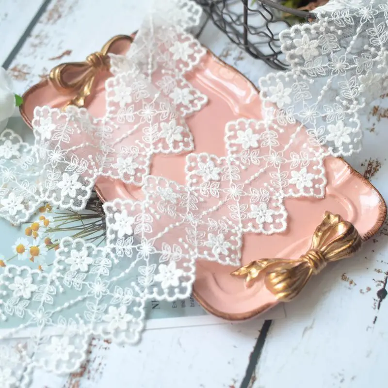 19 ярдов белая хлопковая нить для вышивки сетчатая кружевная лента тканевая