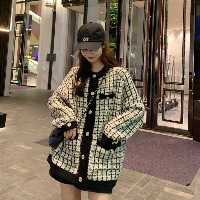 

Autumn Small Fragrant Style Ladies Sweater Cardigan Loose Long Sleeve Long Section Wild Coat