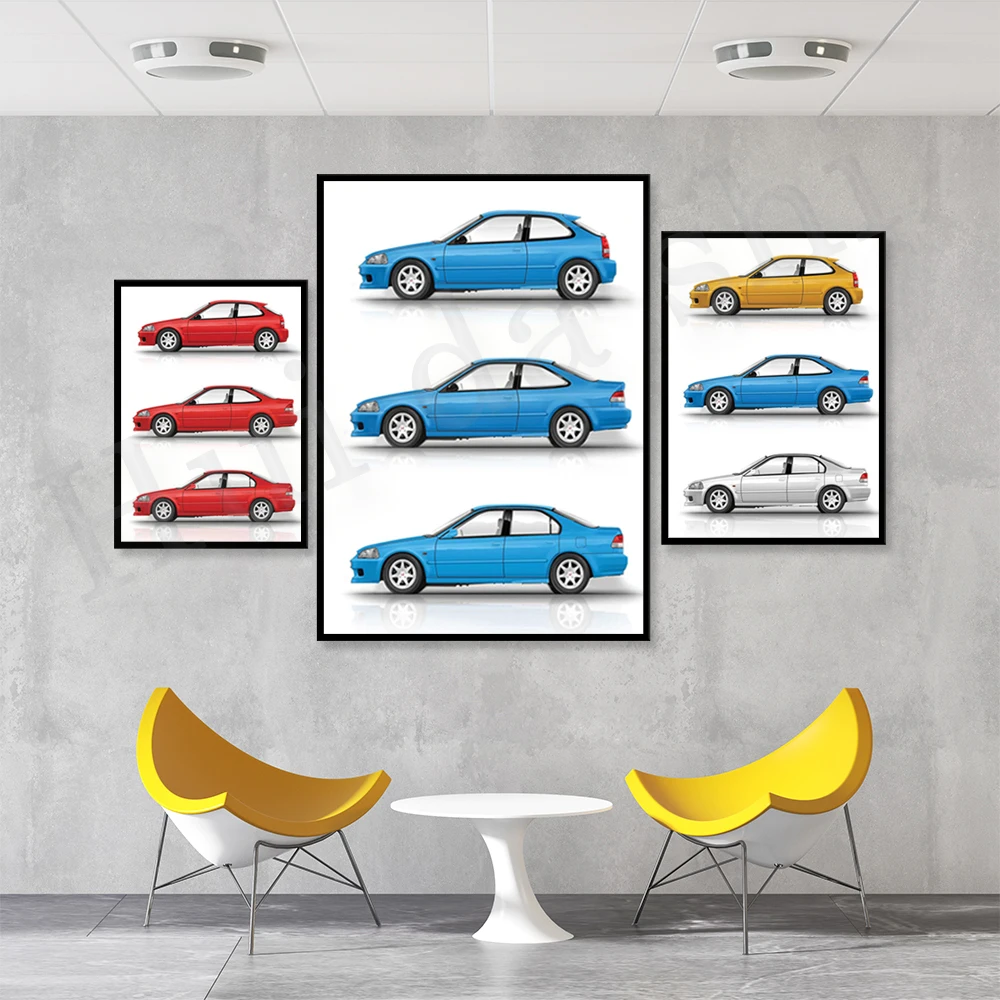 

Honda Civic EK (6th generation) poster, Gift for car lovers, digital artwork print on high quality canvas