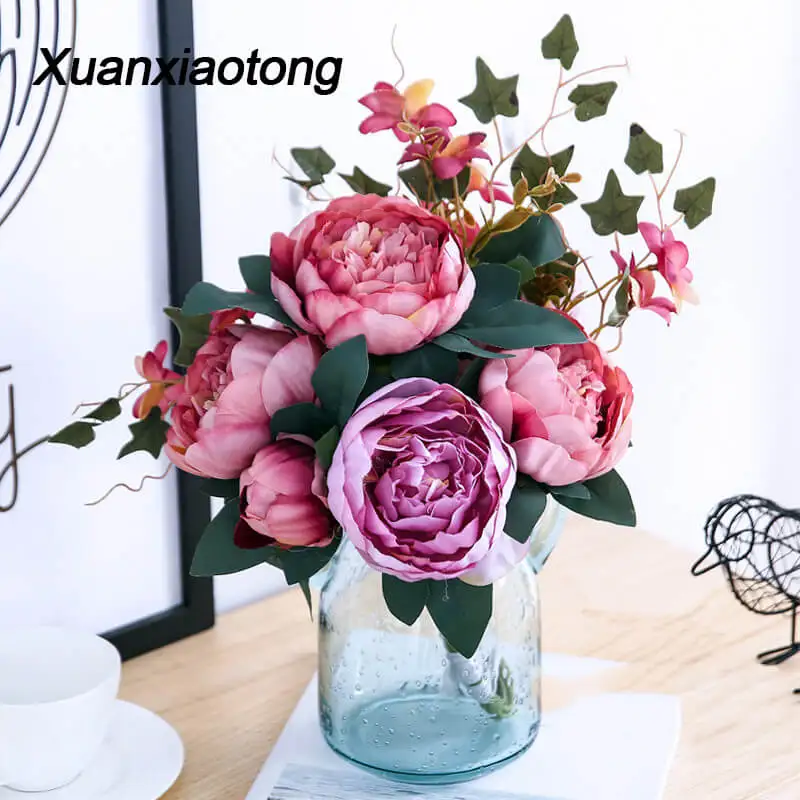 Искусственные цветы пиона с 11 головками букет осенних свадебных букетов