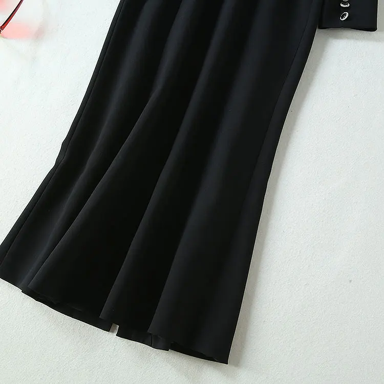 Top Quality New Autumn Winter Long Dress Women V-Neck Beading Buttons Up Pocket Patchwork Long Sleeve Dress Outfits Party