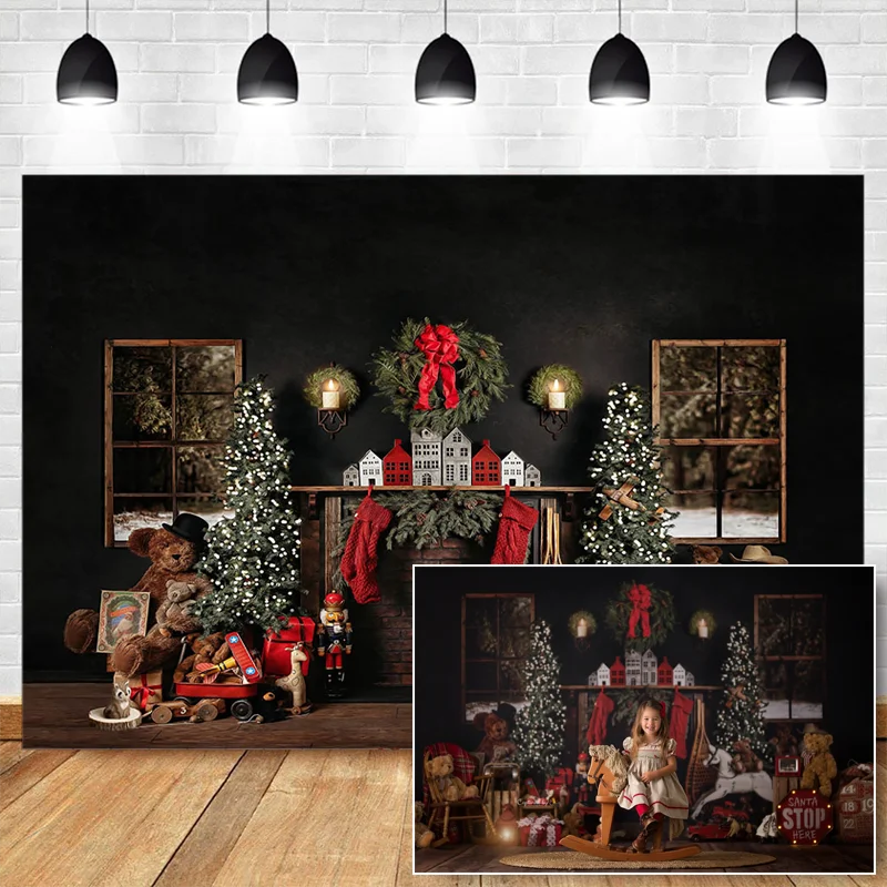 Рождественский фон с рождественской елкой декорация для фотосъемки снежное окно