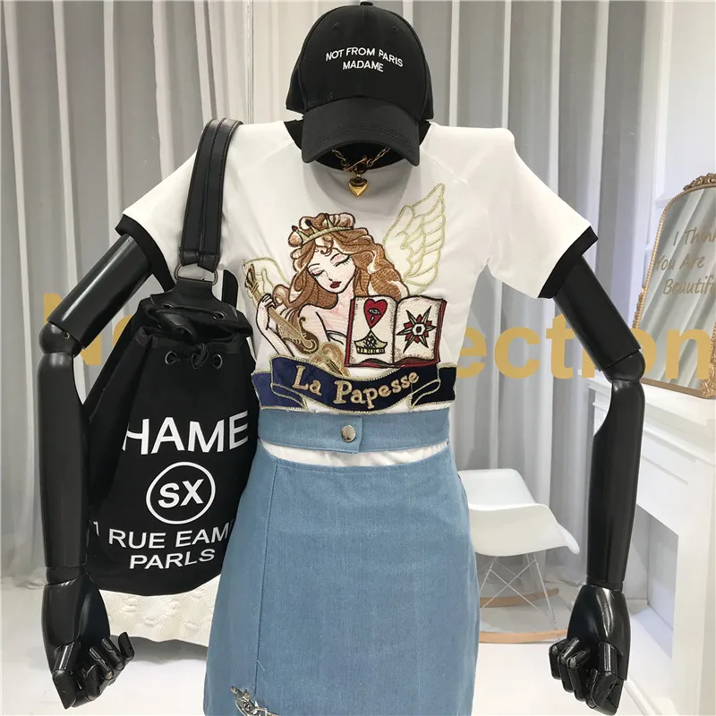 Женская футболка с вышивкой ALPHALMODA модные футболки в европейском стиле для лета