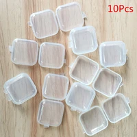 10pcspack mini portable plastic transparent storage boxes square pill jewelry earplug earring box home organization