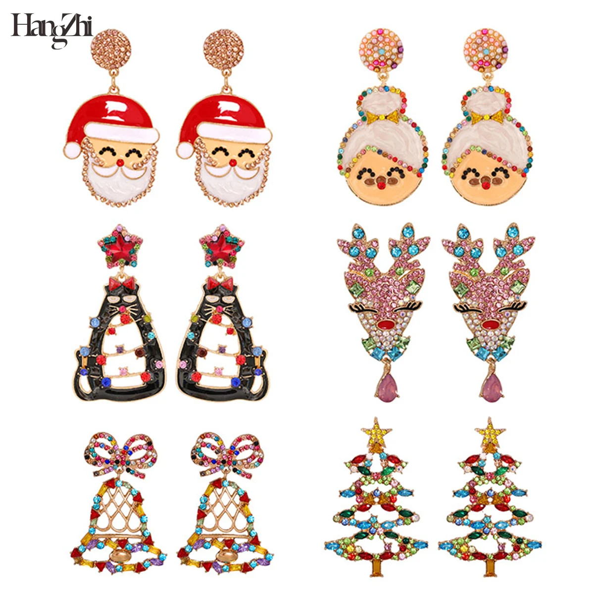

New Christmas Gift Elk Santa Claus Granny Zircon Stud Earrings Bell Tree HangZhi 2021 for Women Girls Party Jewelry