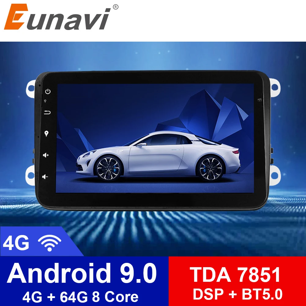 Автомобильный DVD плеер Eunavi 2 din 8 дюймов Android 9 0 ядер GPS Navi для VW Golf MK6 5 Polo Jetta Tiguan Passat B6