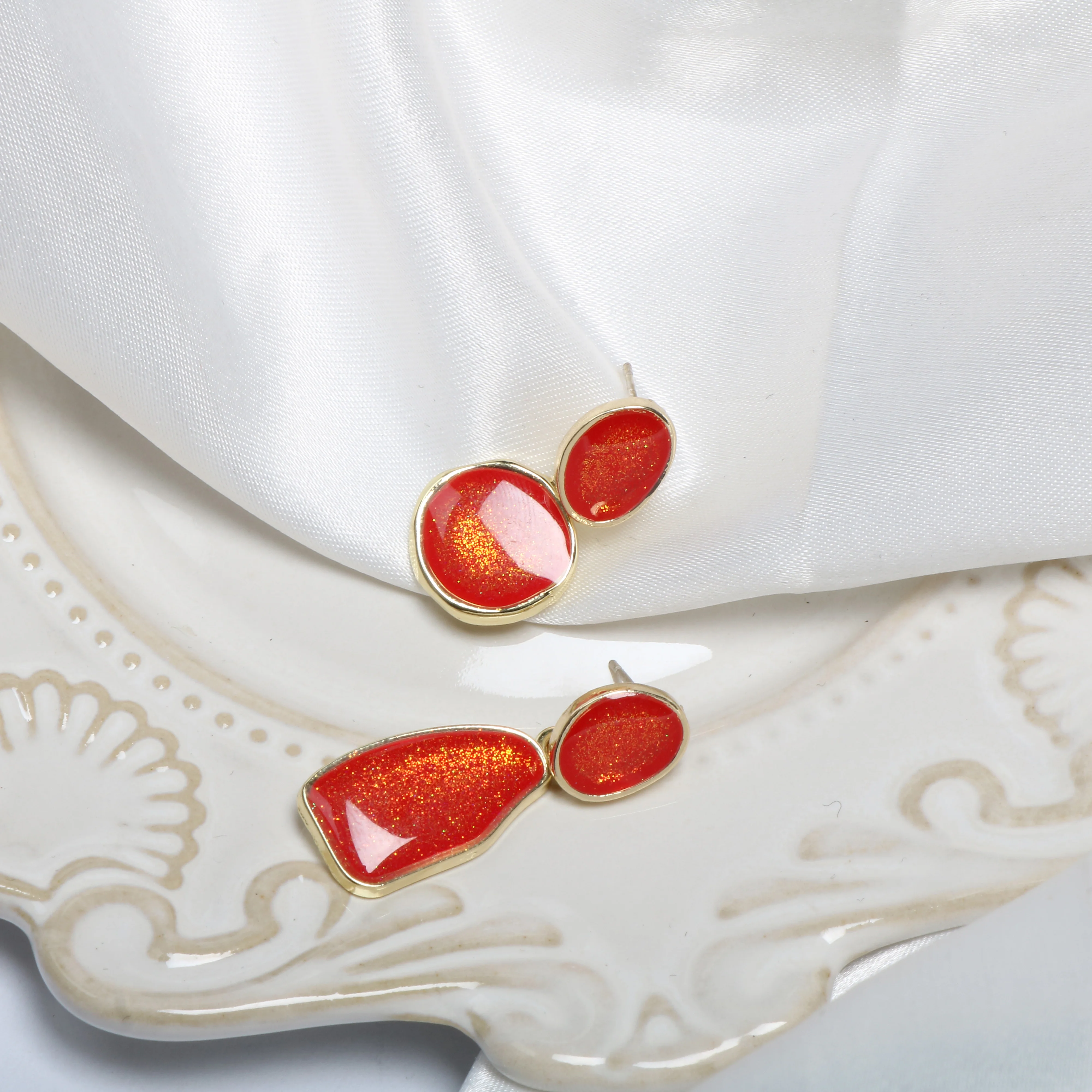 

Spring and summer glitter dream color irregular oval oil dripping alloy DIY handmade jewelry earrings accessories materials