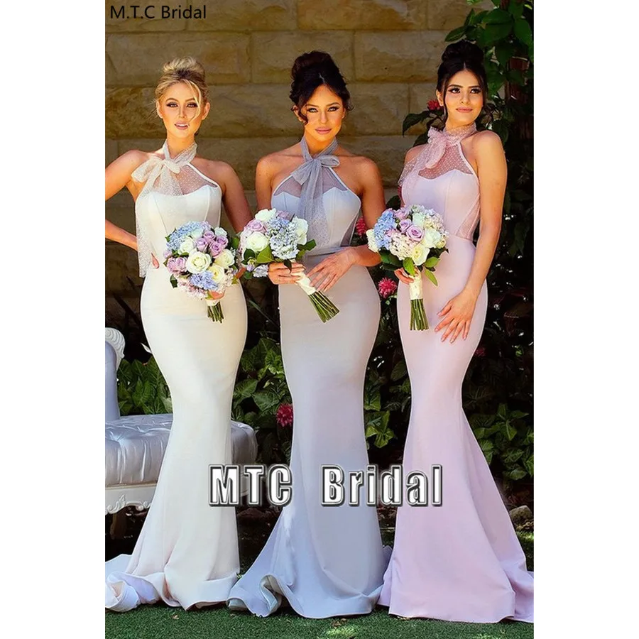 

Женское длинное платье с юбкой-годе, элегантное официальное платье в горошек с открытой спиной и лямкой на шее, Дешевое платье для вечевечер...