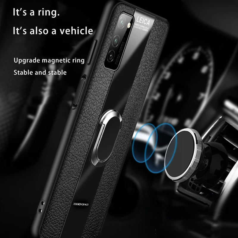 Luxury Leather Silicone Magnetic Holder Phone Case For Huawei Honor V 30 20 10 9 8 X C P30 P20 Pro Lite Ring Bracket Cover Coque