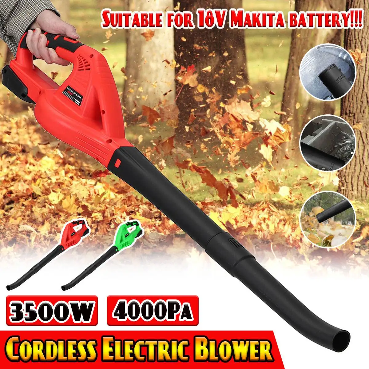 

3500W 4000Pa Cordless Electric Air Blower Handheld Leaf Blower Dust Collector Sweeper Garden Tools for Makita 18V Battery