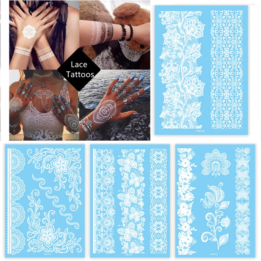 Колье из белого кружева временная наклейка для татуировки сексуальная хна Менди