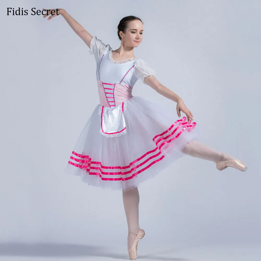 

White Giselle Ballet Length Tutu,Women Short Sleeve Romantic Professional Dress,Girls Ballerina YAGP Competition Stage Costumes