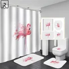 Белые занавеска для душа с рисунком Фламинго с крючком в комплекте, Простые занавески для ванной комнаты, Противоскользящие коврики для ванной, коврики, домашний декор