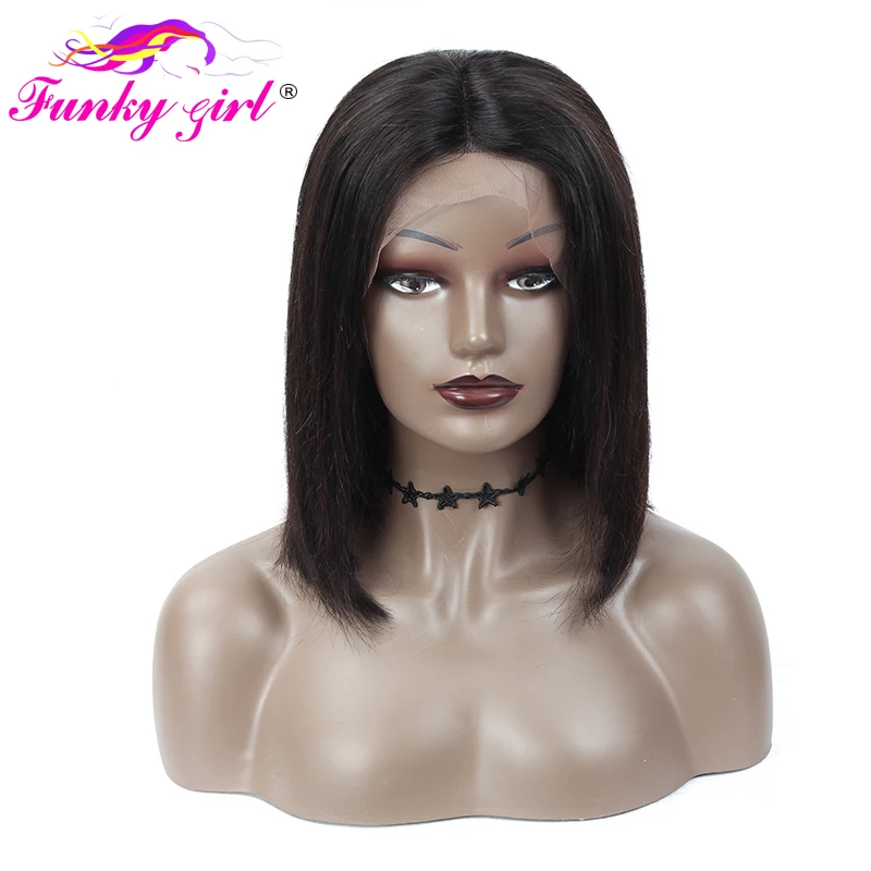 Funky Girl 13x4 человеческие волосы на кружеве, парики предварительно выщипанной плотности, 150%, бразильские волосы Remy, прямые волосы на кружеве, парик для черных женщин