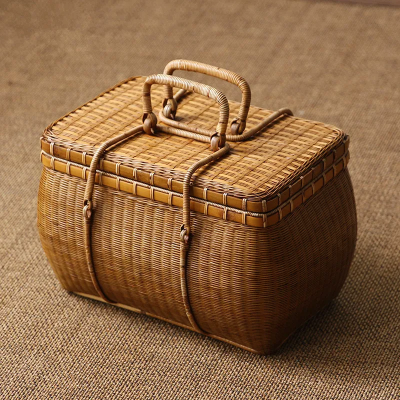 Китайский стиль путешествия лакированный чай коробка Бамбуковая ткань корзина