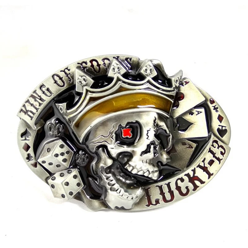 

King Skull Casino Dice Poker Card Texas Hold'Em Metal Belt Buckle for Men Casual Wear Western Cowboy DIY Accessories