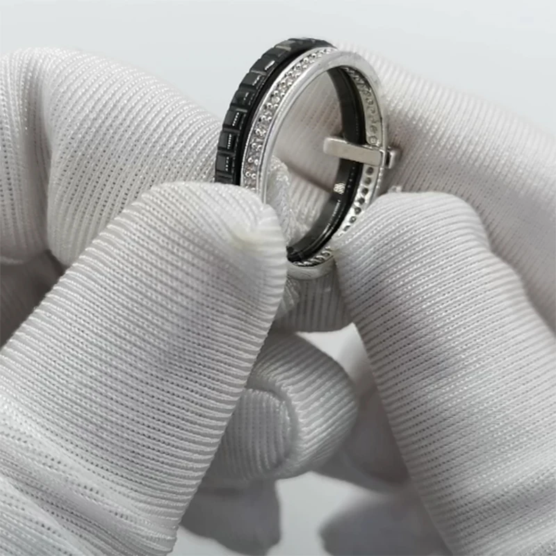 Модное Двухслойное черно-белое кольцо из микро циркония серебряного цвета