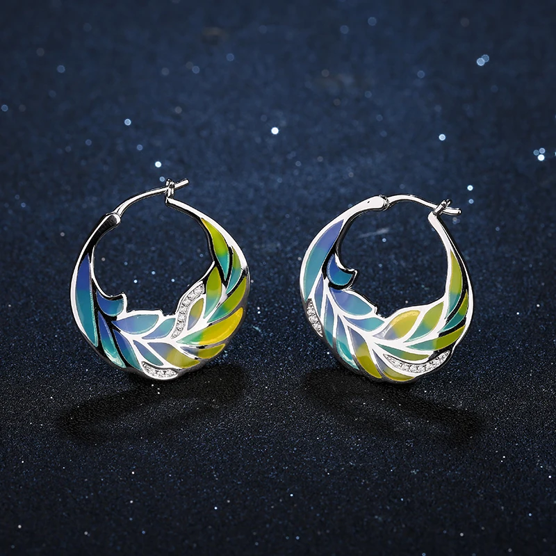 Женские серьги-Клипсы из серебра 2018 пробы с блестящими листьями фианита 925 |