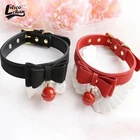 Женский ошейник из искусственной кожи с заклепками, альтернативный металлический чокер с колокольчиком, костюм ведомого элемента, БДСМ ожерелье-бондаж, сексуальные игрушки, Новинка
