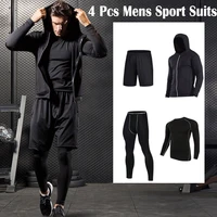 new 4pcsset compression mens sport suits quick dry running sets clothes sports joggers training gym fitness exercise tracksuits