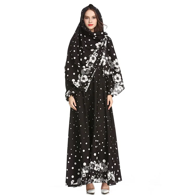 

2021 Latest Design Muslim Dress With Scarf Printed Wholesale Abaya Dubai 2020