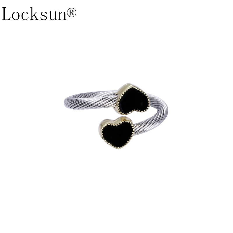 Locksun новые черные кольца с двойным сердцем 585 обручальное кольцо из розового