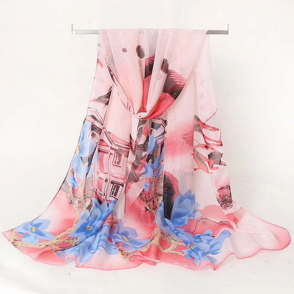 Женские шарфы с цветочным принтом пляжные длинные накидка на все сезоны 919