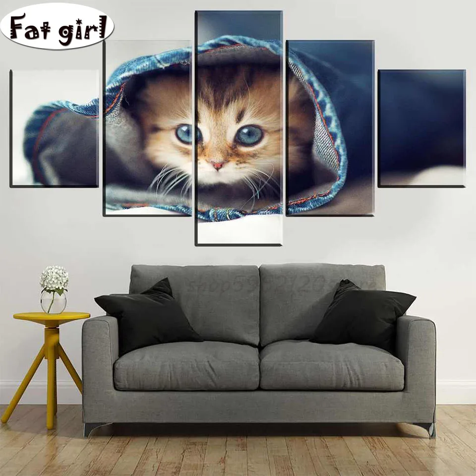 

5pcs DIY Diamond Painting Cat hiding in pants Cross Stitch Kits Full Diamond Embroidery Cute and cute animal 5D Diamond Mosaic
