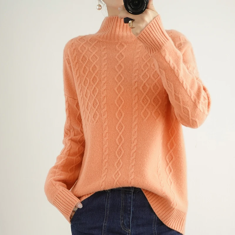 

Женский однотонный пуловер с длинным рукавом, повседневный базовый кашемировый свитер из 2020-ной шерсти, 100%